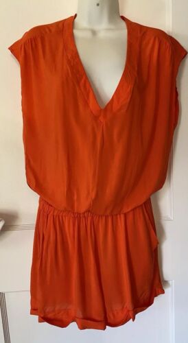 Elan Romper Womens Large Orange Silky Romper Shorts Cover Up Sleeveless NWT