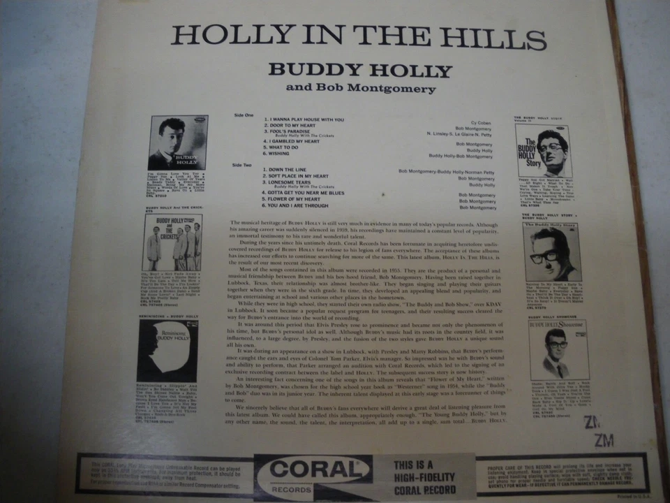 BUDDY HOLLY " Holly in the Hills " Coral 57463 , mono LP EX Foto 3 de 4