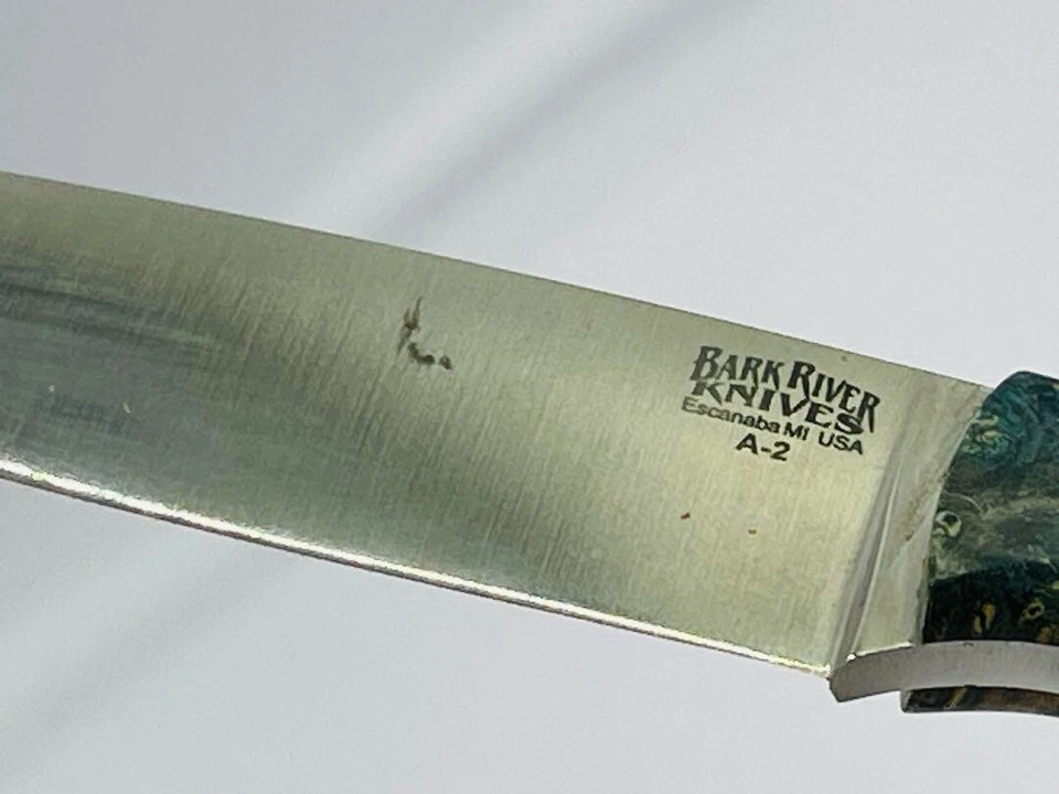 CUCHILLOS BARK RIVER Escanaba mi EE. UU. A-2 mango de mármol funda de cuero vintage Foto 3 de 4