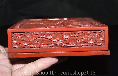 Joyero de 6,8 "Coleccionar China Laca Roja Dinastía Peonía Flor Patrón - Imagen 8 de 10