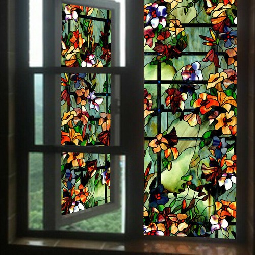 3D Static Cling Window Films Frosted Stained Camellia Glass Sticker Modern Decor - Picture 3 of 6