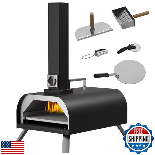 LotFun Outdoor Portable Wood Fired Pizza Oven 11" With Stone, Shovel and Cutt