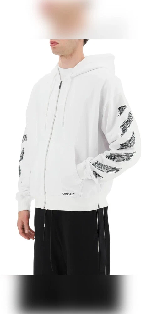 Felpa con cappuccio e zip Off White Scribble Diag bianca
