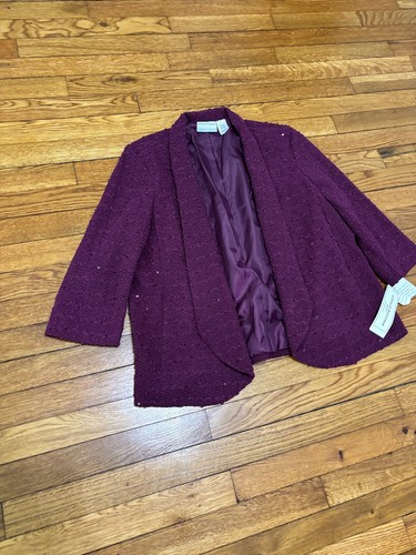 Alfred Dunner Womens Open Front Jacket Sz 16p Petite Purple Wine Sequins NWT $72 - Picture 2 of 9