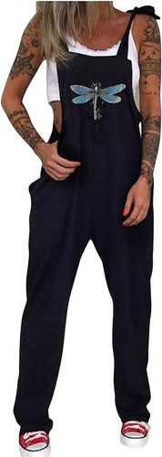 Women Printed Cargo Jumpsuit Baggy Bib Overalls Long Pants Jumpsuit Straps Dunga - Picture 13 of 21
