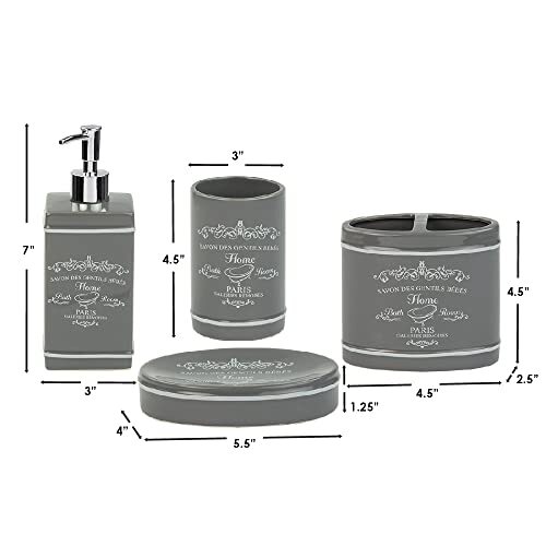 4-Pc Ceramic Bathroom Accessories Set with Lotion Dispenser Toothbrush Holder - Picture 2 of 7