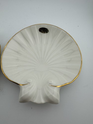 New in Box Pair Noritake Seashell Trinket Dish 5in Ivory Gold Trim 6807 VINTAGE - Picture 8 of 8
