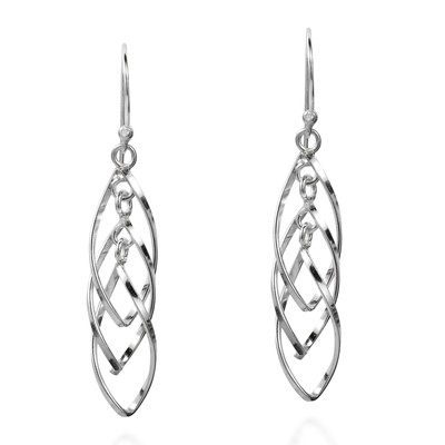 Layered Mobile Almond Shape Spiral Sterling Silver Dangle Earrings