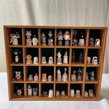 Vintage Mixed Lot of 43 Sewing Thimbles With Wood Case