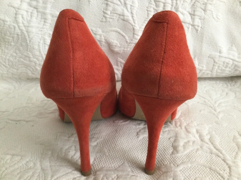 Zapatos de salón SHOEMINT US10M naranja gamuza cuero punta tacón delgado Foto 3 de 4