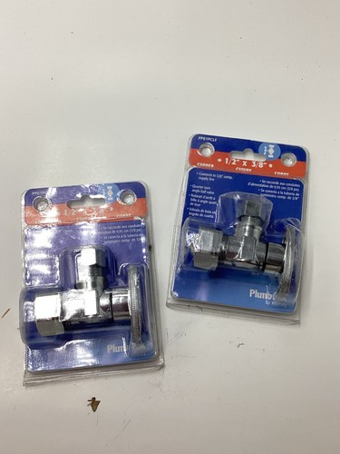 QTY 2 PLUMB PAK Brass 5/8" OD 3/8" OD 1/4-Turn Angle Shut-Off Valve PP61PCLF