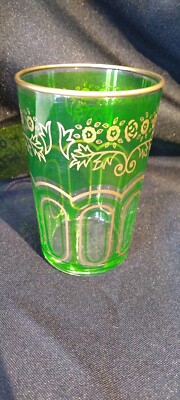 Moroccan Small Mint Green & Gold Tumbler Glass by Arc International, France 