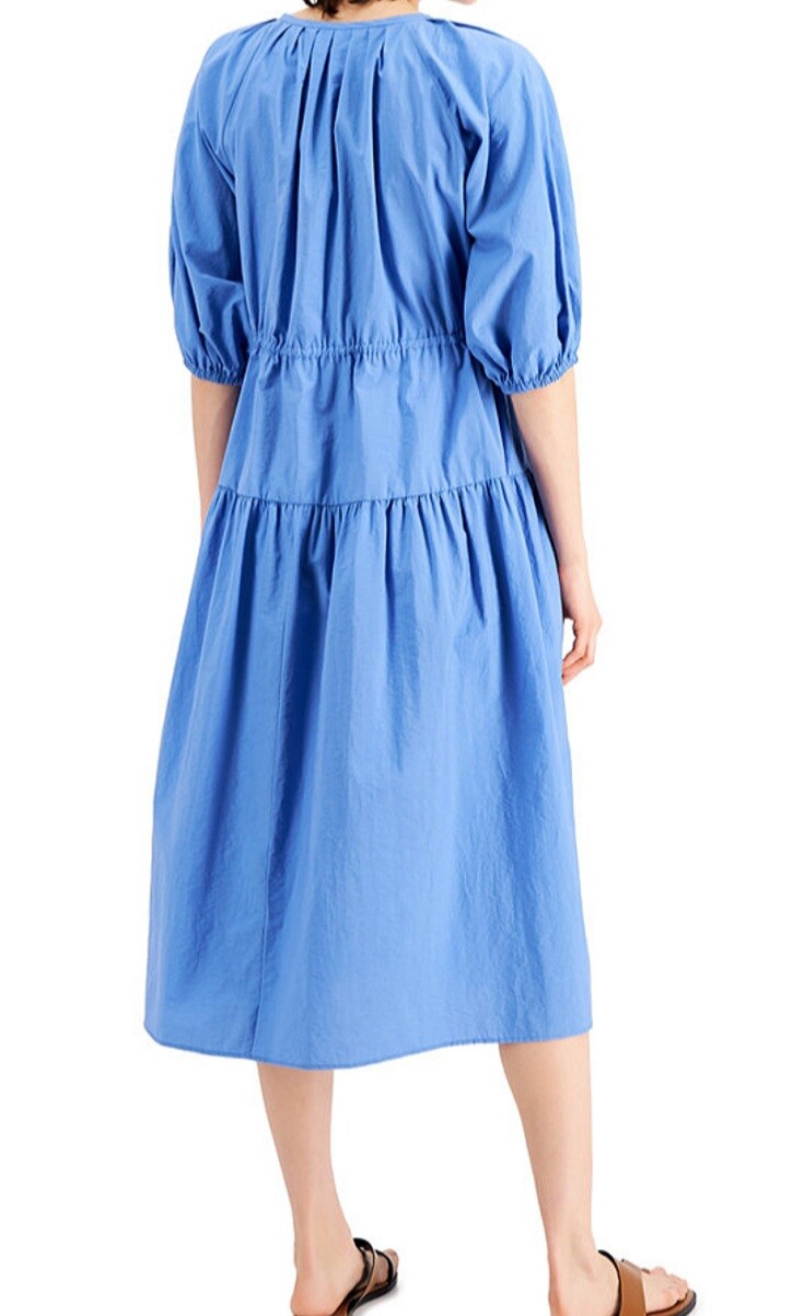New MaxMara Weekend $565 46IT/fit 12-14US Multi-Wear Crinkled Cotton Blue Dress image 3