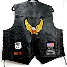 Genuine BIKER Rock BUFFALO LEATHER VEST Sz L , Embroided, , Patches, Ties