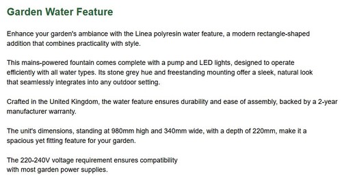Mains-powered Garden Water Feature with LED Lights- Outdoor Water Fountain - Picture 6 of 6