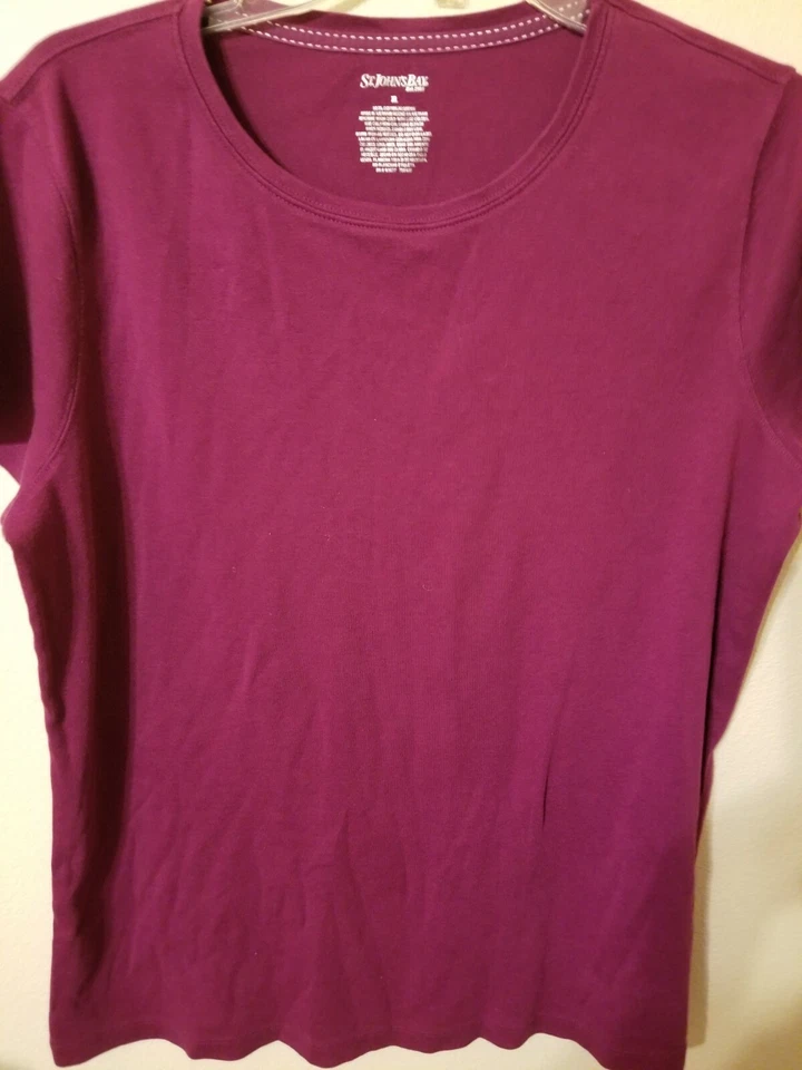 St Johns Bay Size Xl  Cap Sleeves Plum Tshirt woman 26 L 25 across front chest l - Image 2 of 4
