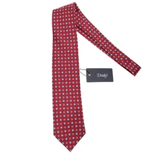 Drake's NWT Neck Tie in Red with Light Blue & White Geometric Pattern 100% Silk