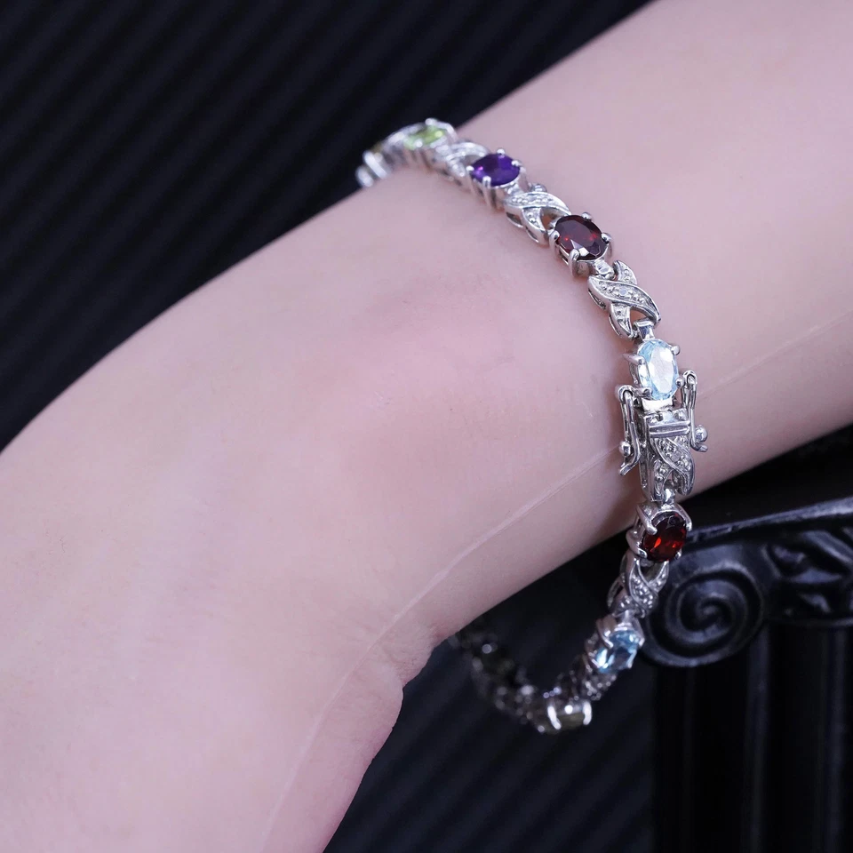Pulsera Tenis 6.75”, Plata de Ley 925 con Rubí Citrino Peridoto Amatista Foto 2 de 4