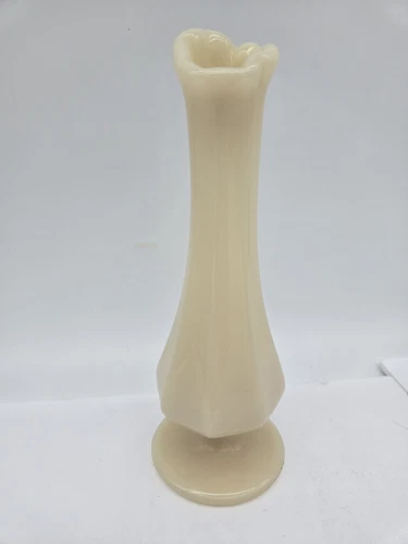 Vintage Fenton Swung Glass 7" Bud Vase Yellow Custard