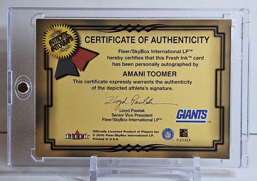 2000 Fleer Autographics Amani Toomer Gold On Card Auto 36/50 - Picture 2 of 2