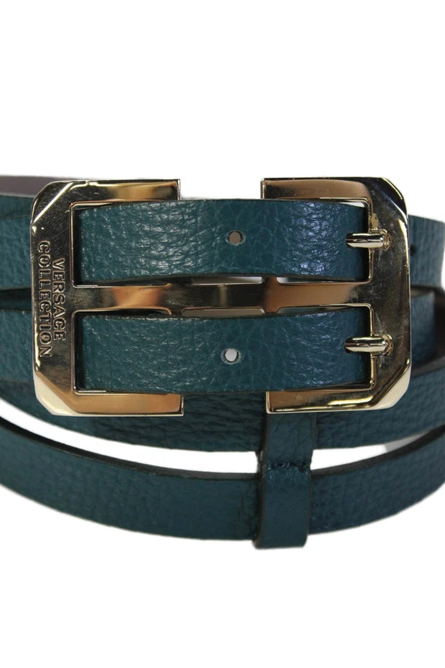 Cinturón ajustable Versace Collection para mujer de cuero con hebilla azul talla 26 Foto 2 de 4