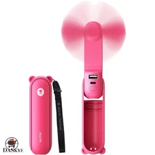 Compact USB Rechargeable Fan with Power Bank – Keep Cool on the Go in Fuchsia