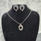 Vintage AVON Art Deco Style Jewelry Set Necklace & Pierced Earrings Silver Tone