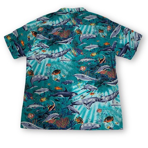 RJC Vintage Men’s XL Hawaiian Shirt Ocean Life Coral Reef Scenic Camp Collar - Picture 6 of 11