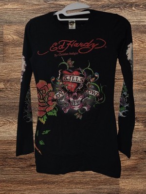 Vtg Ed Hardy Christian Audigier Y2K Longsleeve Sz S Shirt Love Kills Slowly