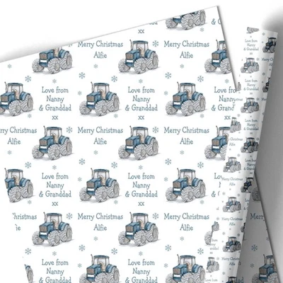 BLOSSOM LANE CARDS AND GIFTS Personalised Christmas Gift Wrapping Paper – Watercolour Tractors