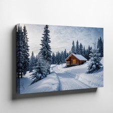 Cozy Log Cabin Nestled In A Serene Winter Wall Art Canvas Print Canvas Wall Art