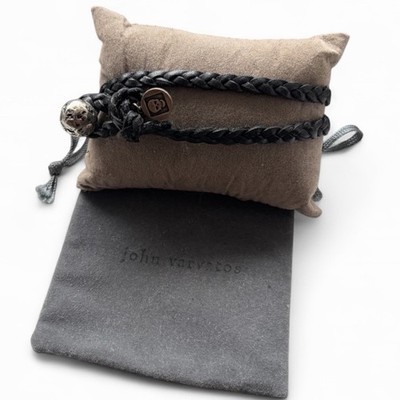 John Varvatos Leather Braided Bracelet With Silver Ball