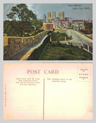 Vintage Postkarte - York Minster von Stadtmauern UNBESPIELT