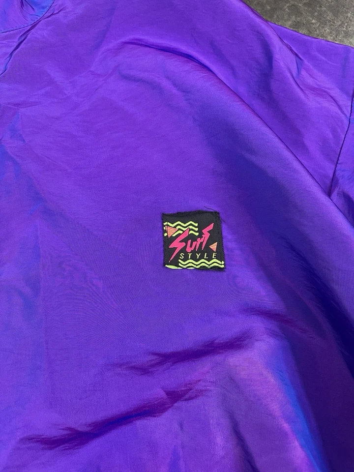 Vintage 80s 90s Surf Style Neon Iridescent Pull Over Windbreaker Jacket One Size - Image 2 of 3