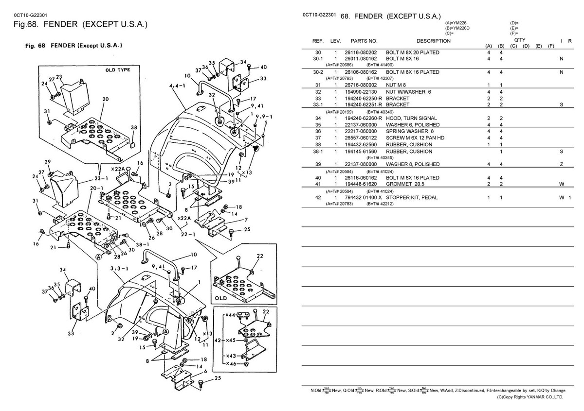 ヤンマーディーゼルトラクター 部分品表 YM2210 YM2210D 農機具