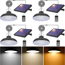 4X LED Solar Pendant Hanging Light Dimmable Outdoor Indoor Garden Yard Shed Lamp