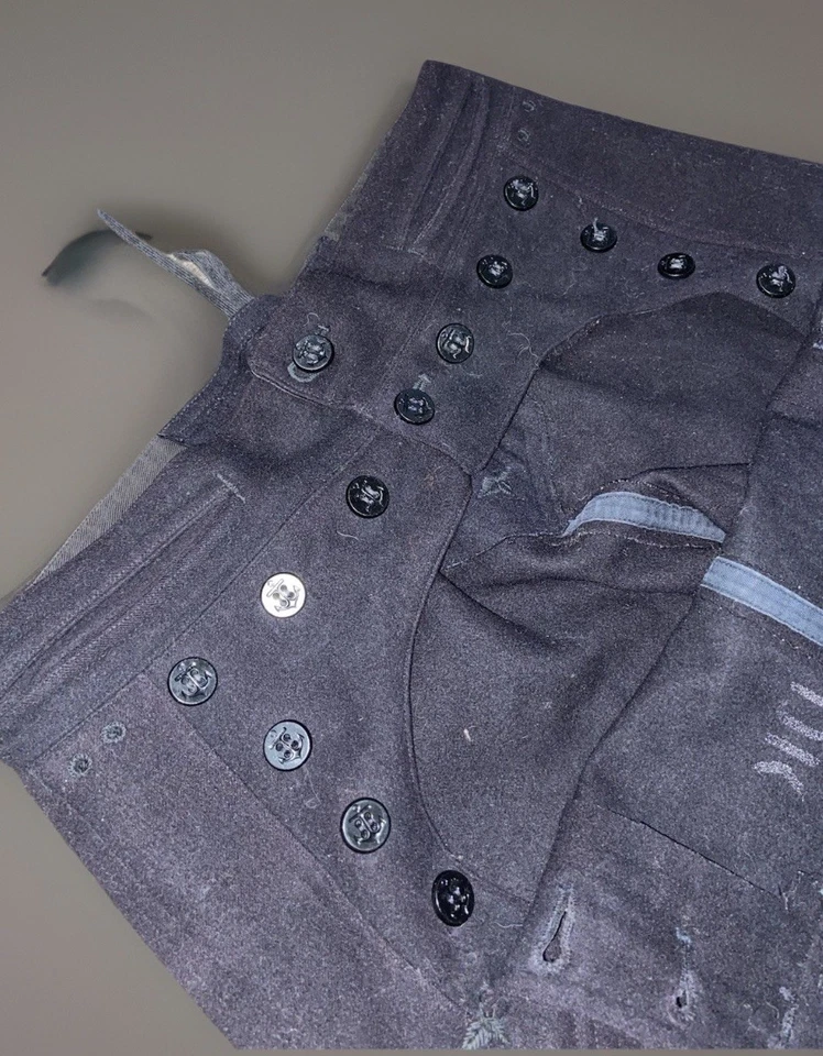 Pantalones de lana marinero vintage azul marino con solapa frontal atado trasero para hombre 30 W militares verdaderos de colección Foto 3 de 4
