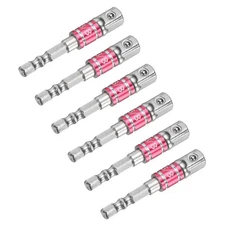 6pcs 3/8" Bright Impact Driver Socket Adapter Extension Set Silver-Red