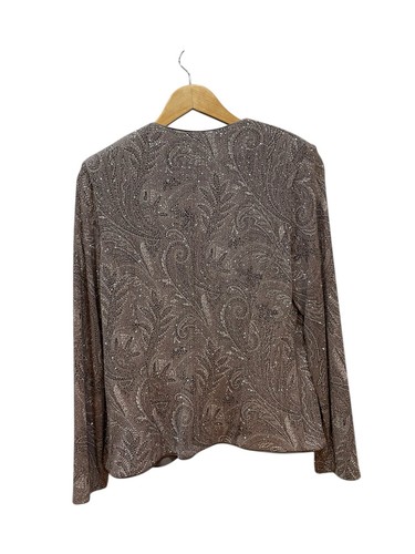 Patra Open Front Jacket Size 12 Evening Formal Gray Silver Glitter Fern Pattern - Picture 5 of 6