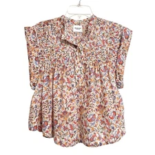 Marant Etoile Leaza Cotton Voile Top Womens XS Floral Paisley Pintuck Boho Boxy