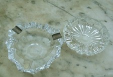 2 Kristallglas Aschenbecher, Vintage 80er, rund 856 und 1400 Gramm