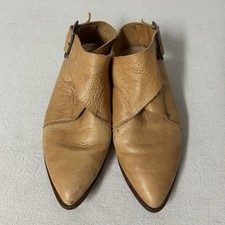 Free People Shoes Women 6.5 Tan Leather Bryce Buckle Ankle Wrap Boho Mules Spain