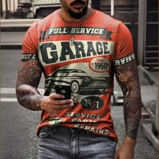 Mens T-Shirt Garage Print 3D Digital Vintage Car Full Service 1960 Top UK