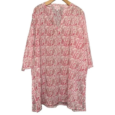 Top it Off Women’s Size XL Pink White Cotton Split Neck Midi Cover Up - Image 1 of 4