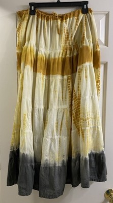 GUGS Beverly Hills Boho Tie Dye Maxi Skirt Cotton Batik Tiered Flowy