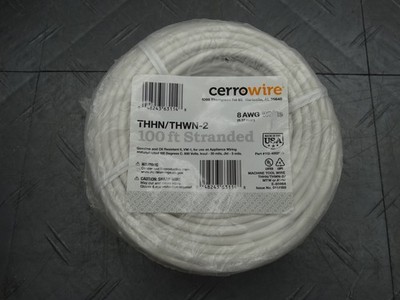 Cerrowire 100 ft. 8 Gauge White Stranded Copper THHN Wire