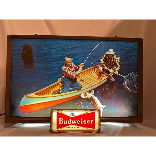 Budweiser King of Beers Vintage Lighted Sign Fishing Canoe Bar Display