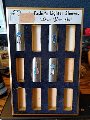 Vtg 70s/80s Silver & Turquoise Bic Lighter Case Store Display w/ NOS Covers RARE