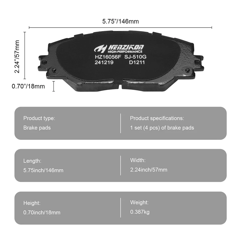 Передние и задние керамические тормозные колодки с оборудованием для Toyota Matrix XRS 2009-2013 годов выпуска - Изображение 3 из 4
