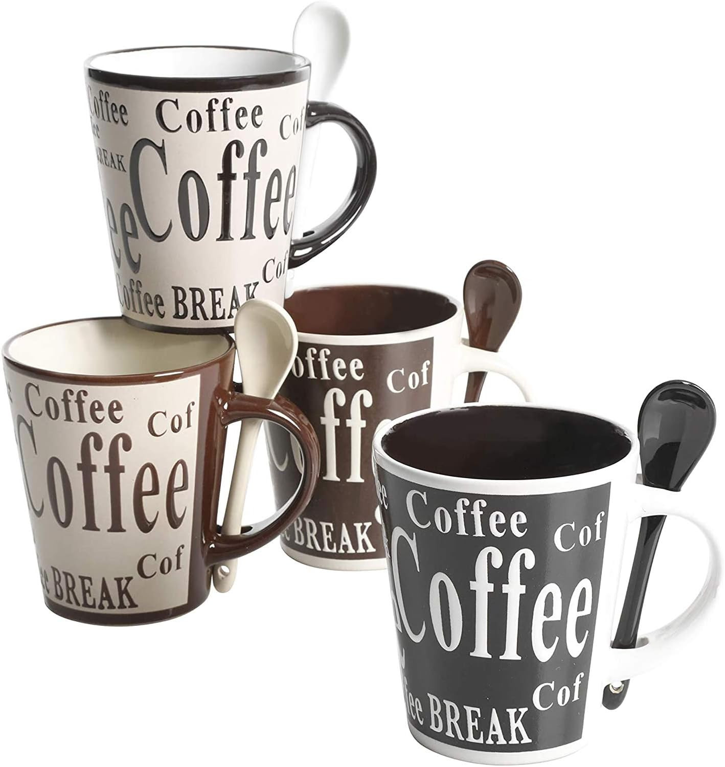 Bareggio Mug and Spoon Set 8 Piece 14Oz Cafe Americano Coffee Cup